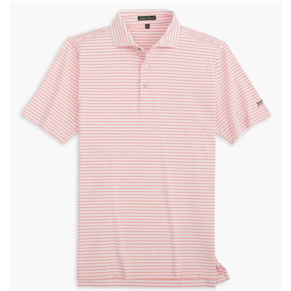 NEW SOUTHERN POINT CO. men's horizon stripe polo shirt in flamingo/white